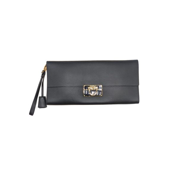 Salvatore Ferragamo Black Leather Gancini Afef Large Clutch Wristlet Bag - Picture 1 of 9